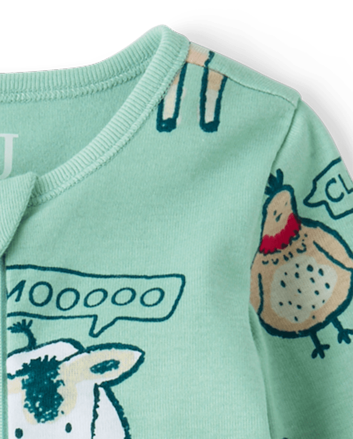 Baby And Toddler Boys Farm Animals Snug Fit Cotton Footed One Piece Pajamas