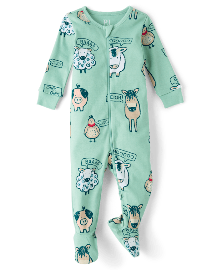 Baby And Toddler Boys Farm Animals Snug Fit Cotton Footed One Piece Pajamas