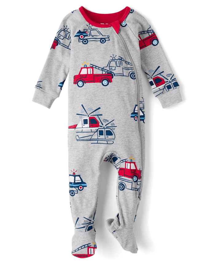 Baby And Toddler Boys Rescue Vehicle Snug Fit Cotton Footed One Piece Pajamas