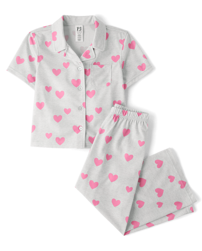 Girls Heart Button Front Pajamas