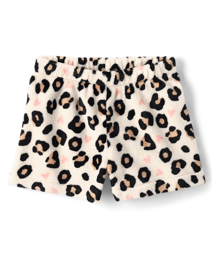 Girls Leopard Heart Pajama Shorts - Cozy Fleece