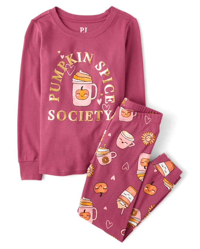 Girls Pumpkin Spice Snug Fit Cotton Pajamas