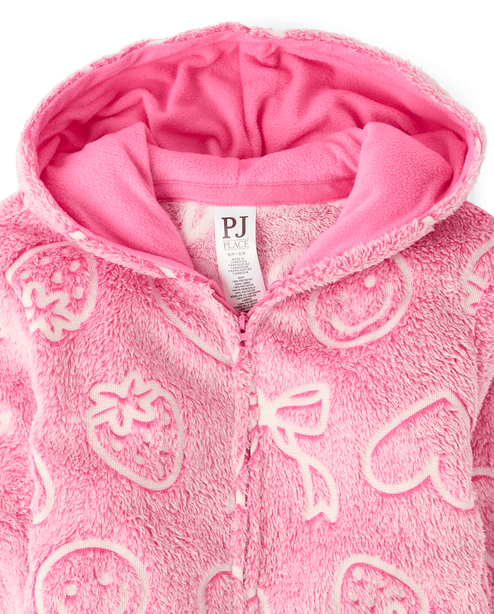Girls Glow Doodle One Piece Pajamas - Cozy Fleece