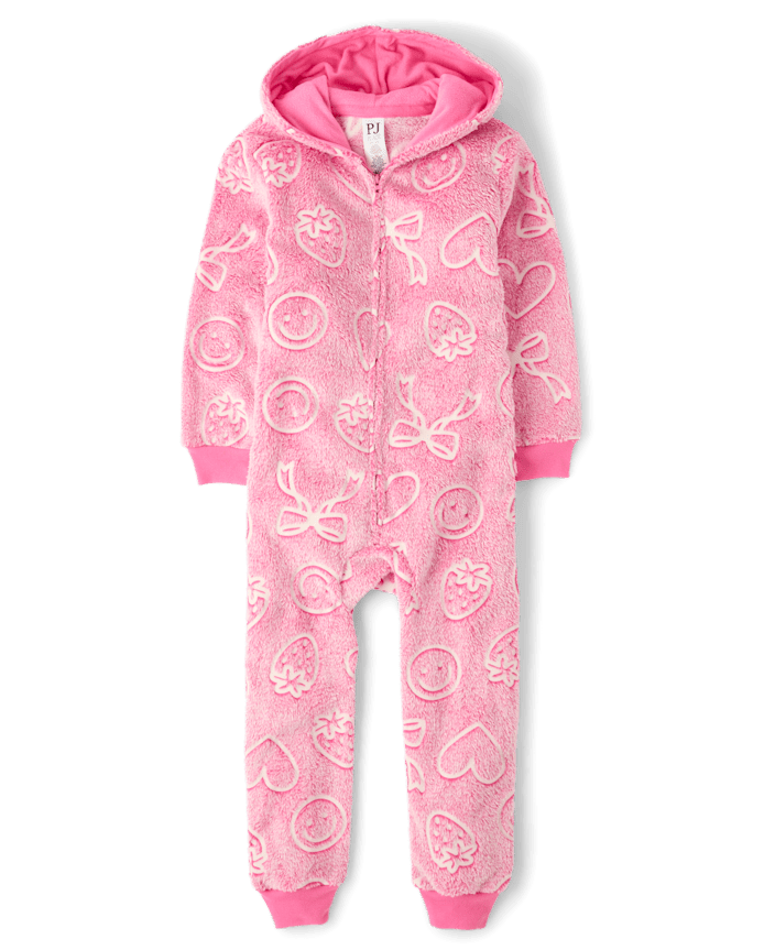 Girls Glow Doodle One Piece Pajamas - Cozy Fleece
