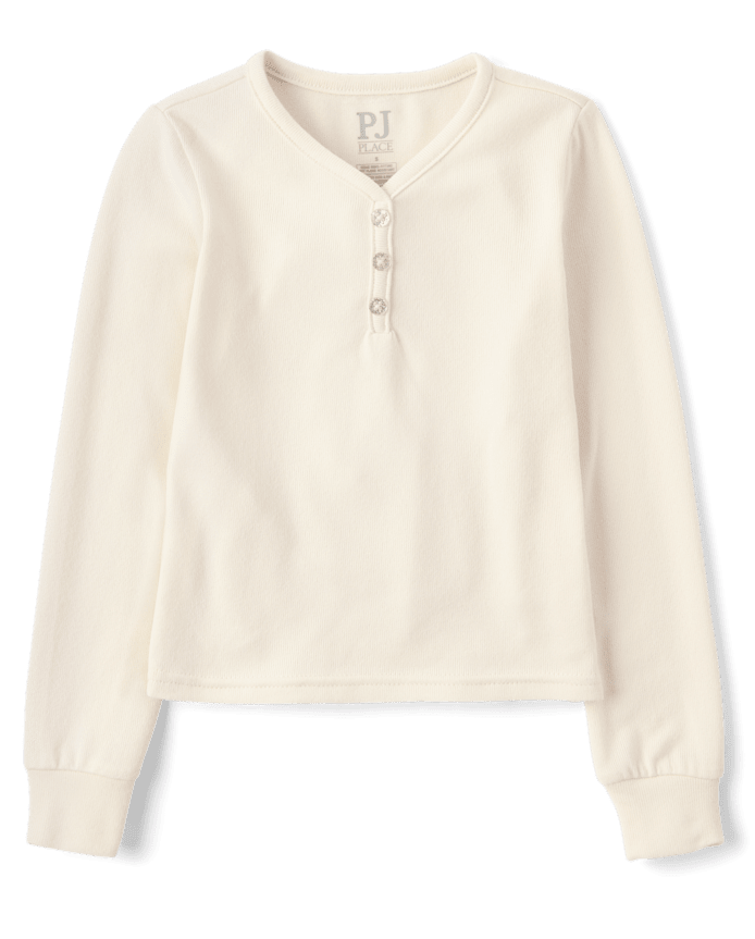 Girls Ribbed Henley Pajama Top
