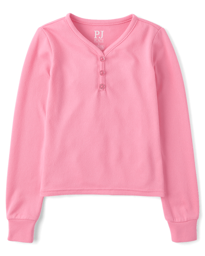 Girls Ribbed Henley Pajama Top