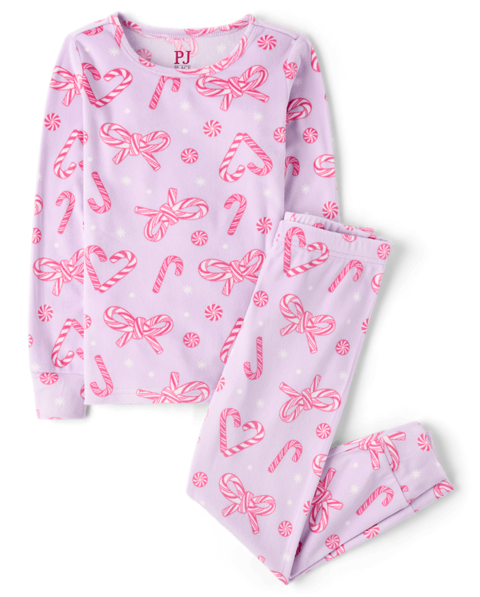 Girls Candy Cane Velour Pajamas