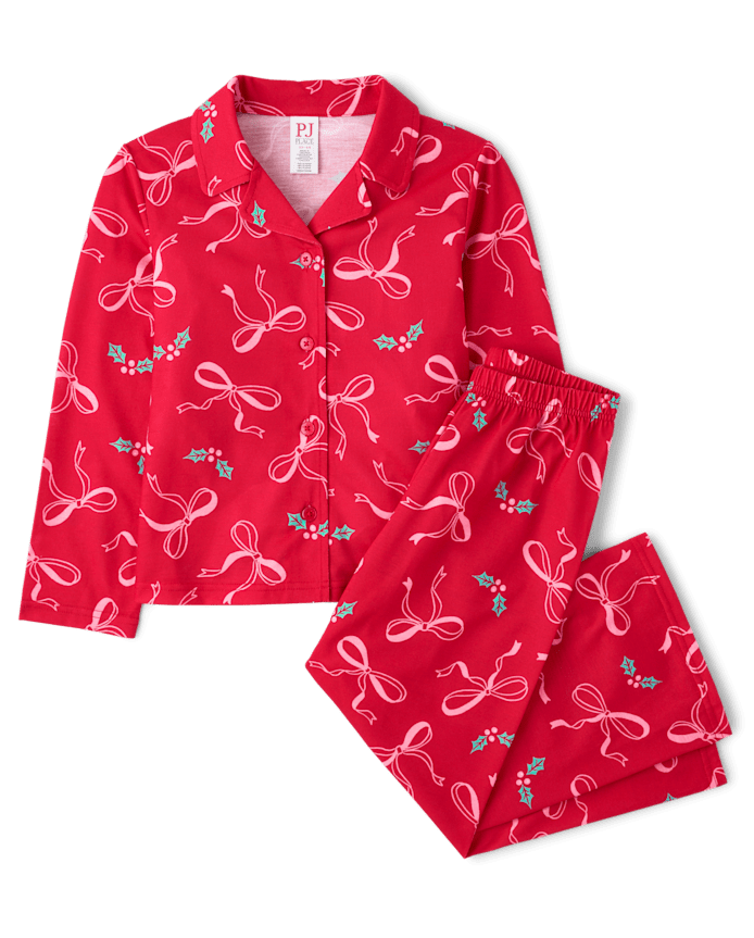 Girls Mommy And Me Christmas Bow Button Front Pajamas