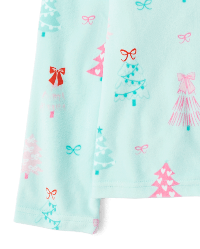 Girls Mommy And Me Christmas Tree Velour Button Front Pajamas