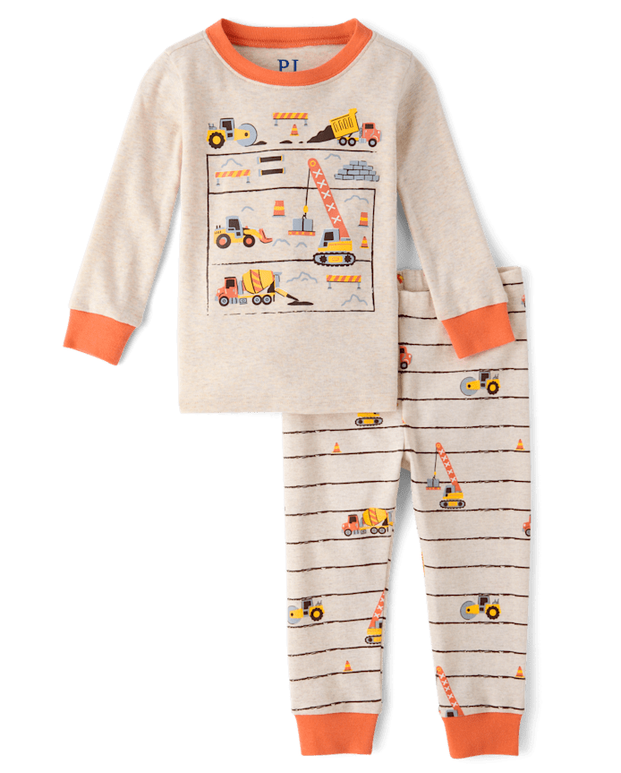 Baby And Toddler Boys Construction Truck Snug Fit Cotton Pajamas