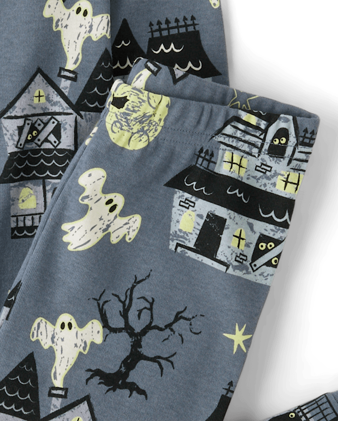 Kids Matching Family Glow Haunted House Snug Fit Cotton Pajamas