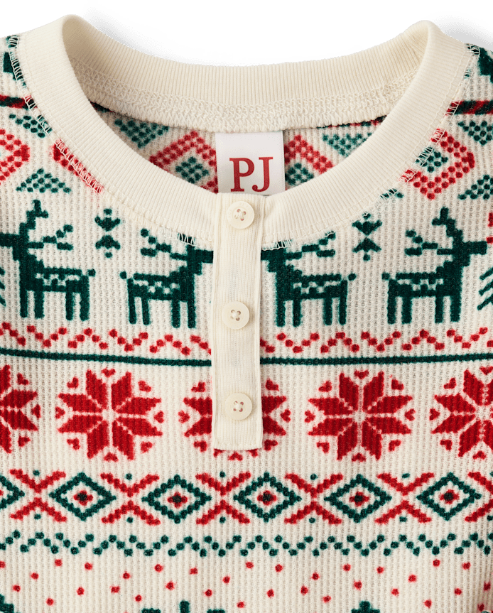 Kids Matching Family Christmas Fairisle Thermal Henley Pajamas
