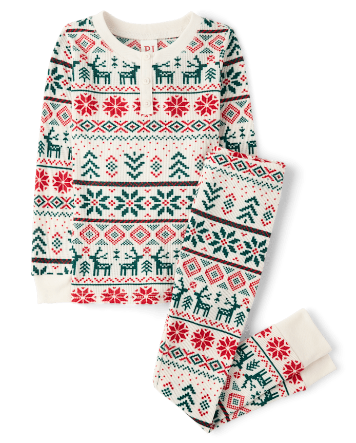 Kids Matching Family Christmas Fairisle Thermal Henley Pajamas