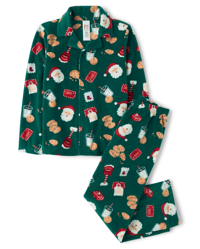 Kids Matching Family Santa Letter Button Front Dream Fleece Pajamas