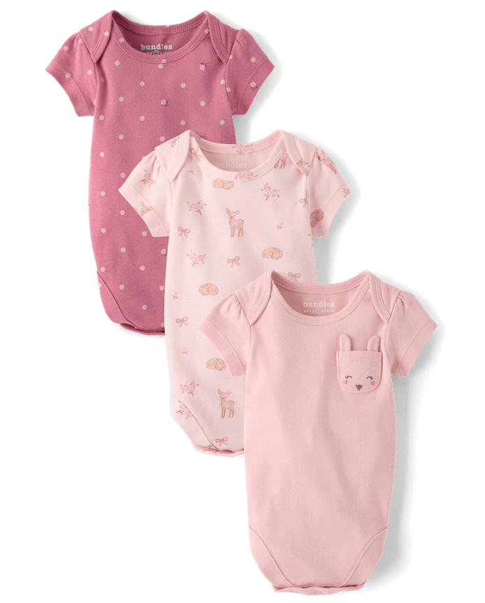 Baby Girls Embroidered Deer Bodysuit 3-Pack