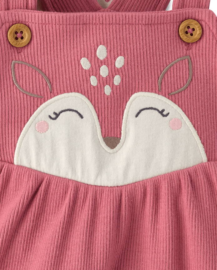 Baby Girls Embroidered Deer Overalls 2-Piece Playwear Set