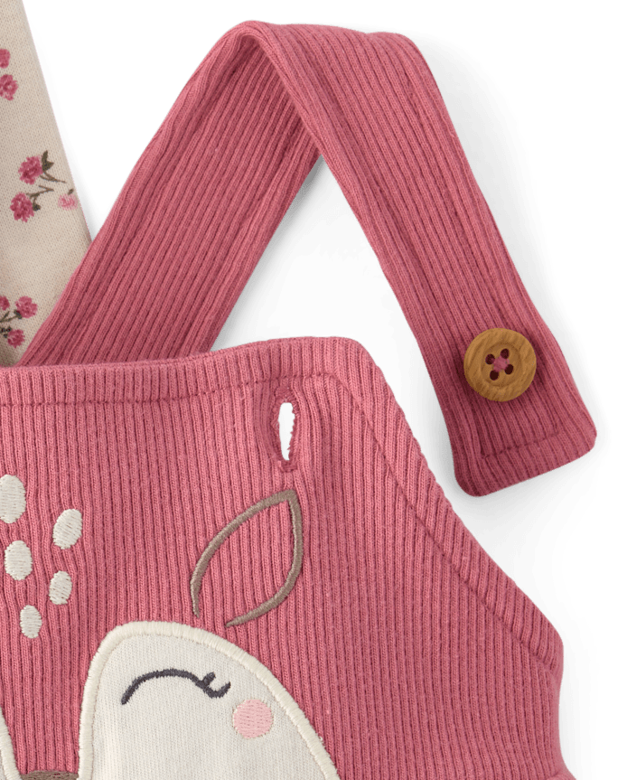 Baby Girls Embroidered Deer Overalls 2-Piece Playwear Set