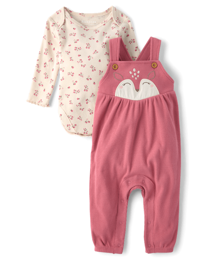 Baby Girls Embroidered Deer Overalls 2-Piece Playwear Set