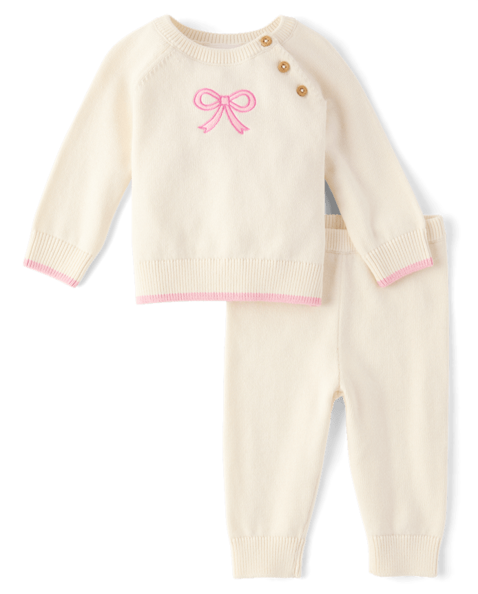 Ensemble 2 pièces pour bébé fille avec nœud brodé