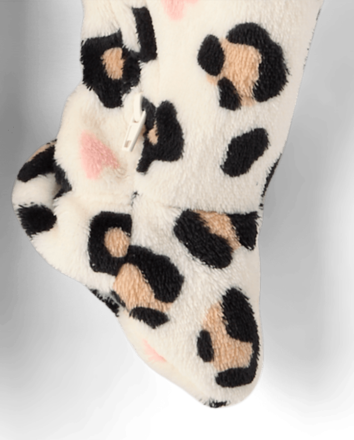 Baby And Toddler Girls Leopard Heart Footed One Piece Pajamas - Cozy Fleece