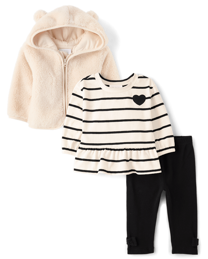 Baby Girls Striped Heart 3-Piece Outfit Set