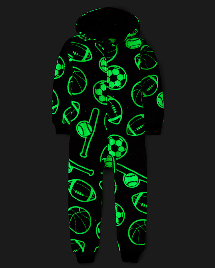 Boys Glow Sports One Piece Pajamas - Cozy Fleece