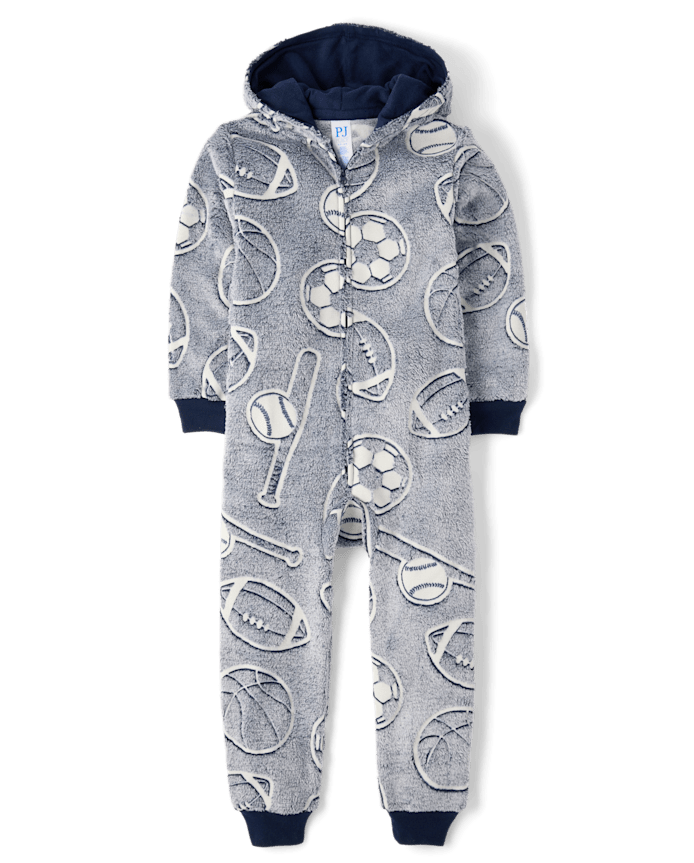 Boys Glow Sports One Piece Pajamas - Cozy Fleece