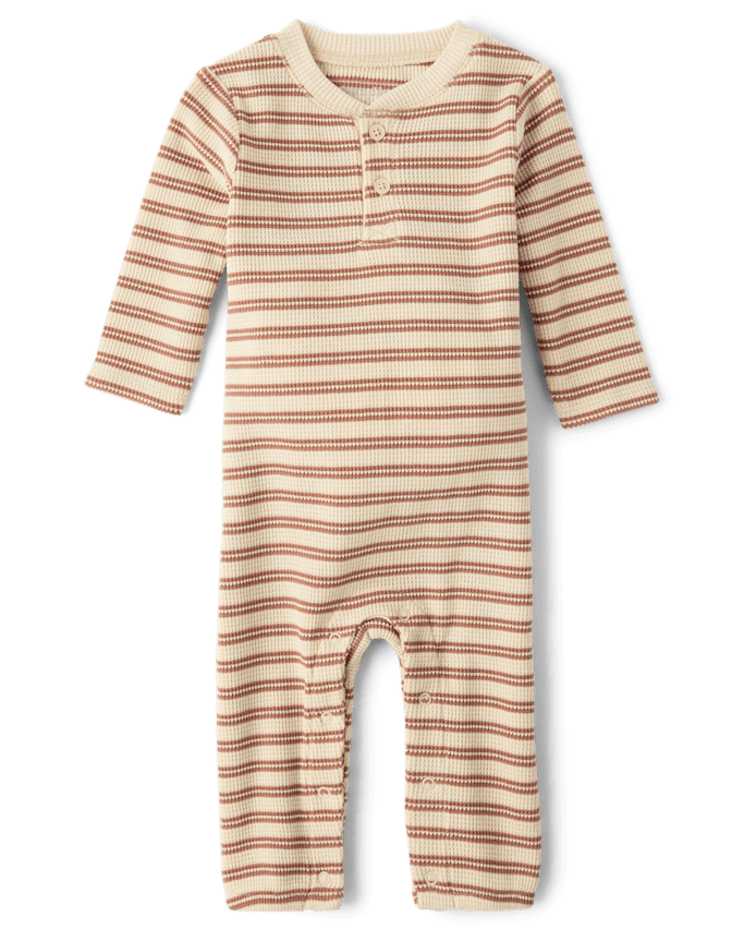 Baby Boys Striped Thermal Henley Romper