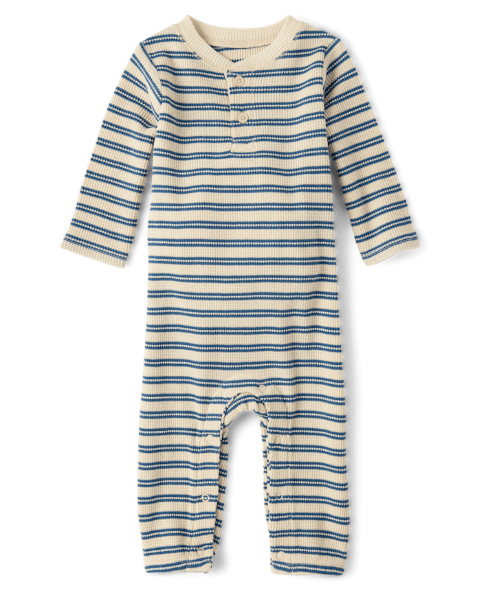 Baby Boys Striped Thermal Henley Romper