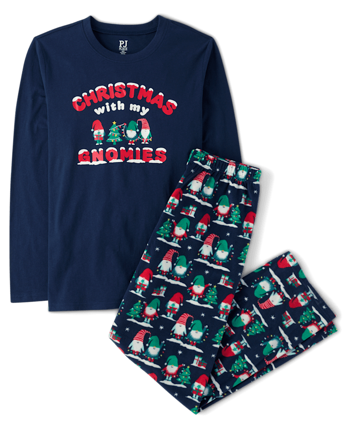 Adult Matching Family Christmas Gnomies Cotton And Dream Fleece Pajamas