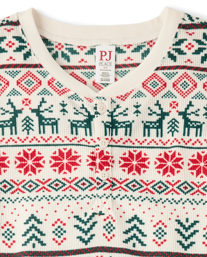 Mens Matching Family Christmas Fairisle Thermal Henley Pajamas