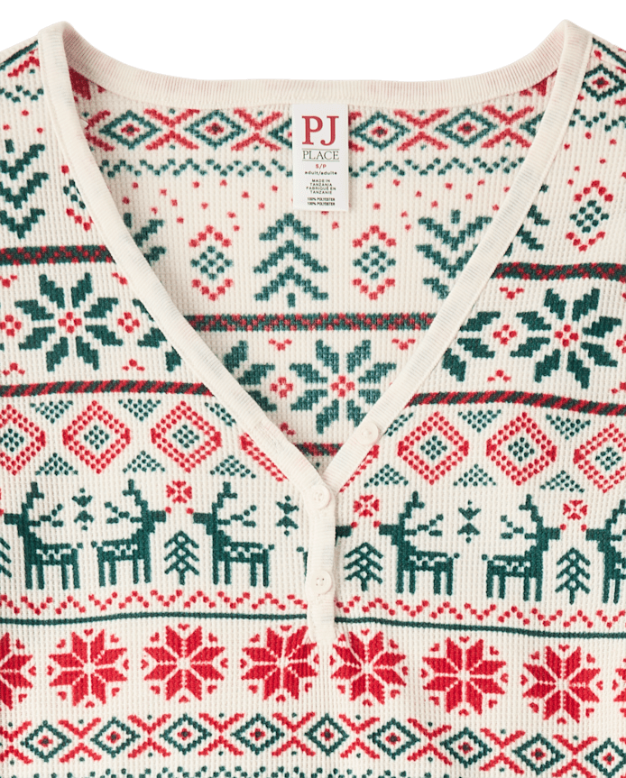 Womens Matching Family Christmas Fairisle Thermal Henley Pajamas