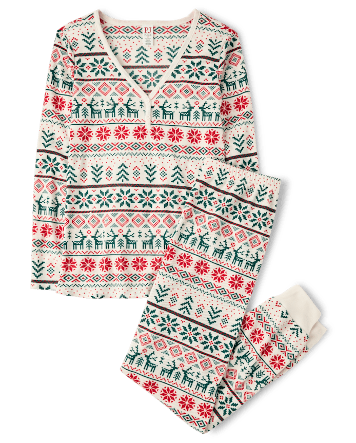 Womens Matching Family Christmas Fairisle Thermal Henley Pajamas