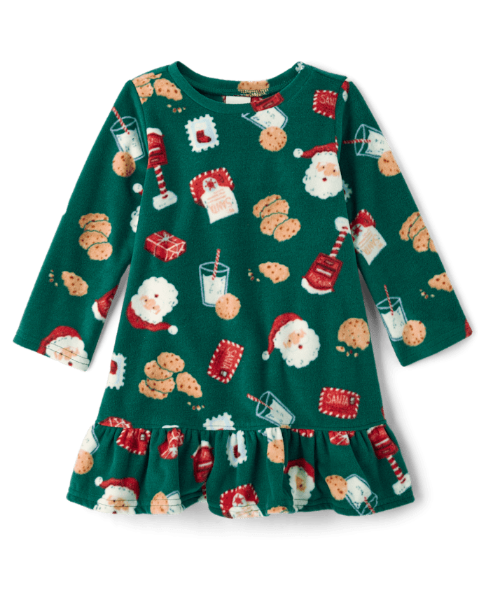 Baby And Toddler Girls Matching Family Santa Letter Dream Fleece Ruffle Nightgown