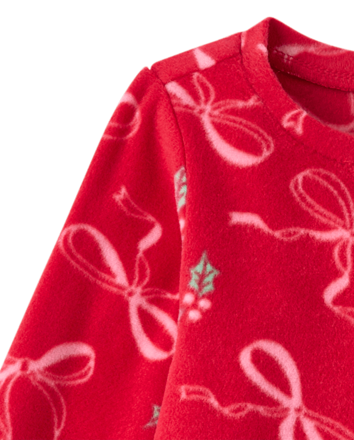 Baby And Toddler Girls Mommy Me Christmas Bows Dream Fleece Ruffle Nightgown