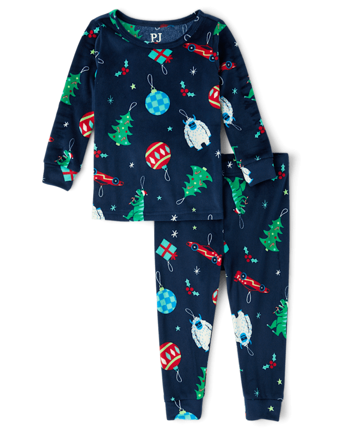 Baby And Toddler Boys Christmas Ornament Velour Pajamas