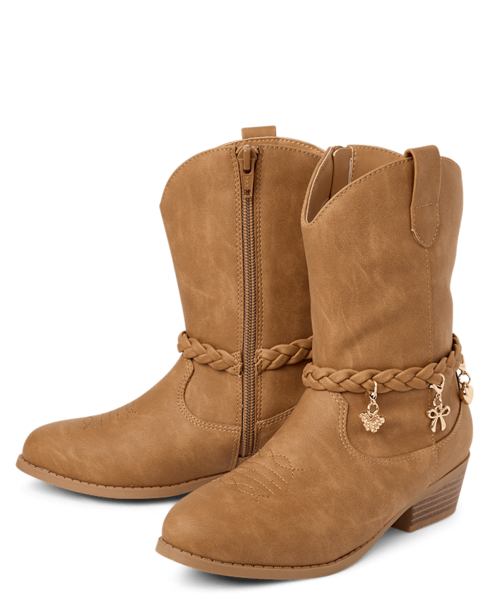 Girls Braided Charm Cowgirl Boots