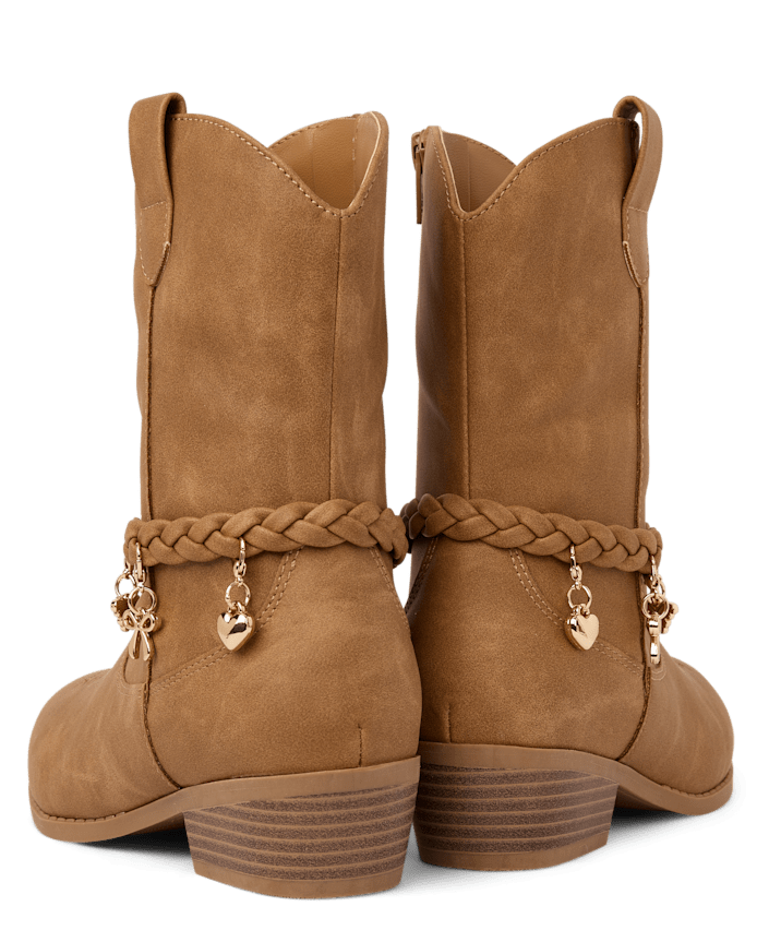 Girls Braided Charm Cowgirl Boots