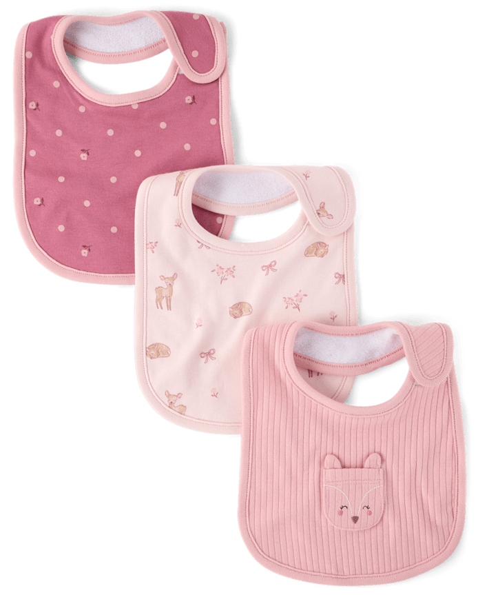 Baby Girls Embroidered Deer Bib 3-Pack