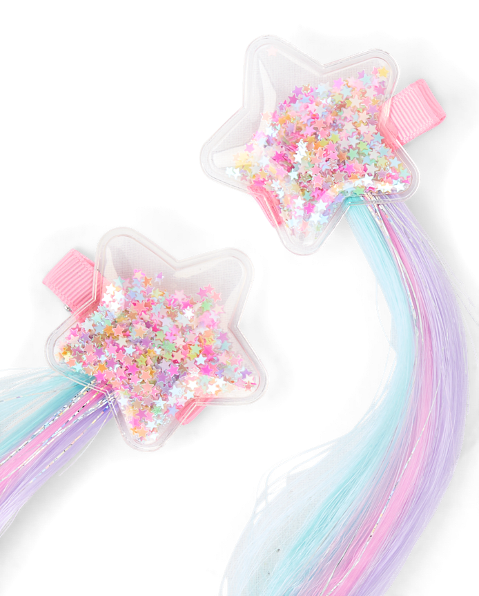 Girls Shakey Star Faux Hair Extension Hair Clip 2-Pack