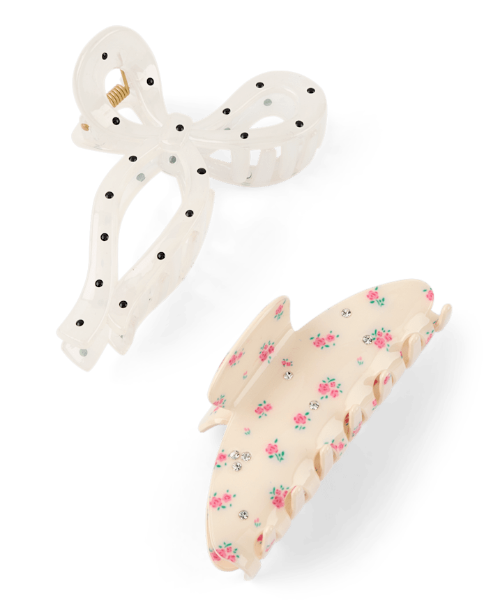 Girls Polka Dot Bow Claw Clip 2-Pack