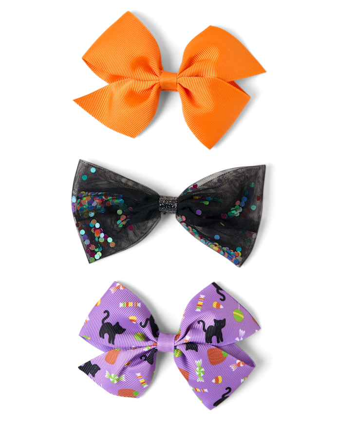 Girls Halloween Shakey Bow Hair Clip 3-Pack