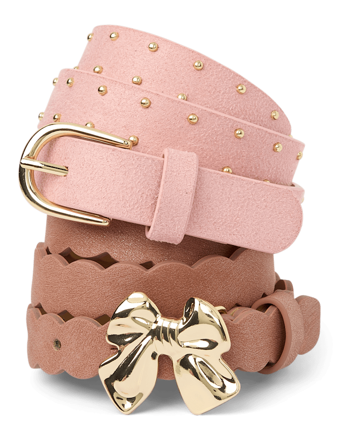 Girls Scalloped Bow Belt 2-Pack