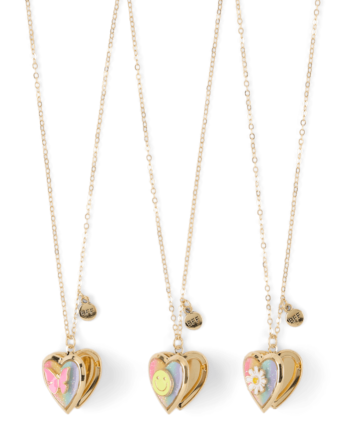 Girls Butterfly Locket BFF Necklace 3-Pack