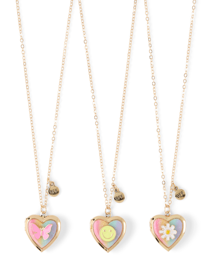 Girls Butterfly Locket BFF Necklace 3-Pack