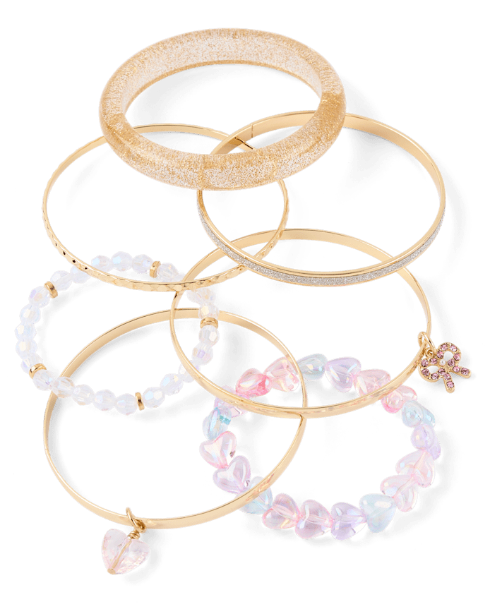 Girls Heart Bangle Bracelet 7-Pack