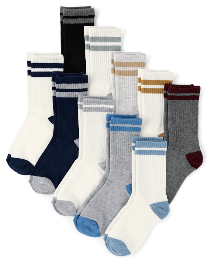 Boys Striped Crew Socks 10-Pack