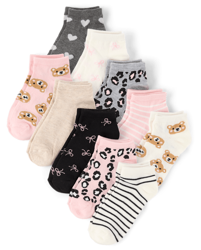 Girls Leopard Ankle Socks 10-Pack