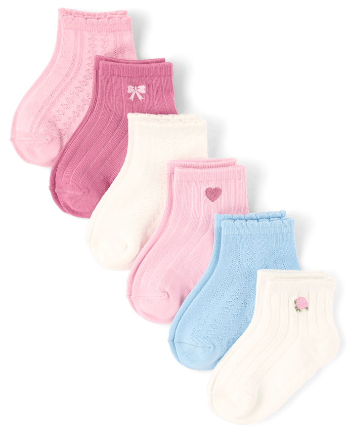Girls Embroidered Pointelle Midi Socks 6-Pack