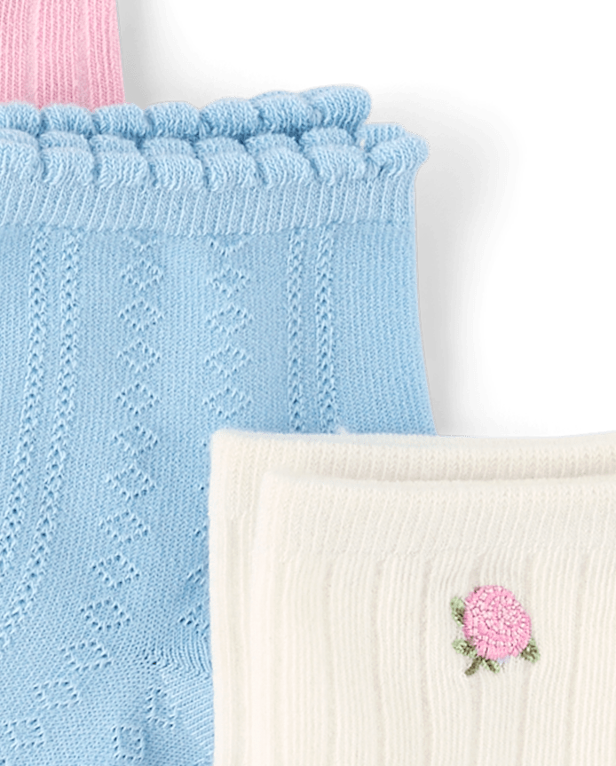 Girls Embroidered Pointelle Midi Socks 6-Pack